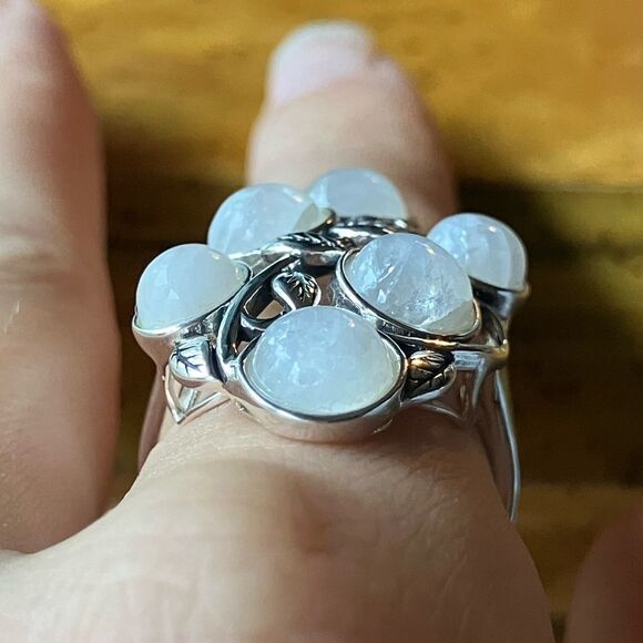 Natural Rainbow Moonstone Sterling Silver Cocktail Ring Size 8 - Picture 2 of 9